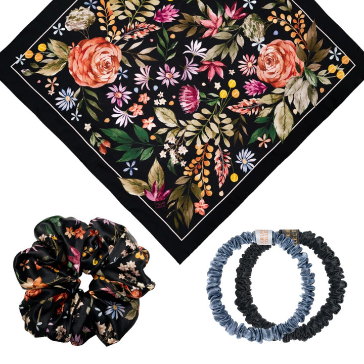 Midnight Blooms Silk Accessory Set